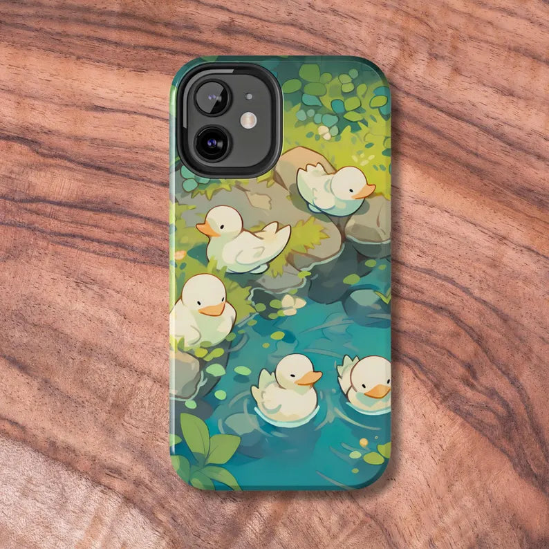 Whimsical Duck Themed Tough Phone Case, Fun Phone Cover, Cute Hard Shell for iPhone or Samsung, Unique Phone Accessory