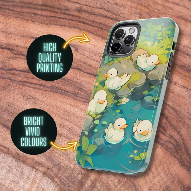 Whimsical Duck Themed Tough Phone Case, Fun Phone Cover, Cute Hard Shell for iPhone or Samsung, Unique Phone Accessory