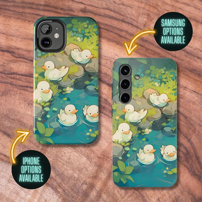 Whimsical Duck Themed Tough Phone Case, Fun Phone Cover, Cute Hard Shell for iPhone or Samsung, Unique Phone Accessory